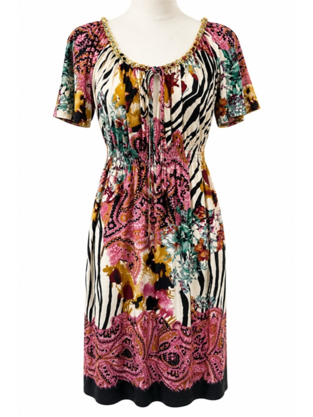 Muse Boston Proper Floral Zebra-Print Short Sleeve Dress in Pink & Multi size 8